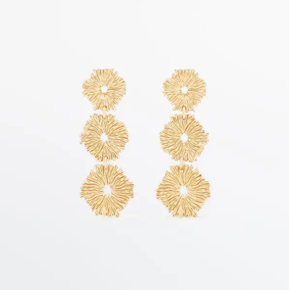 Massimo Dutti Gold-Plated Triple Flower Earrings